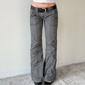 Y2K Vintage Grey Cargo Pants 90s Grunge Utility Streetwear Low Rise Flared Legs